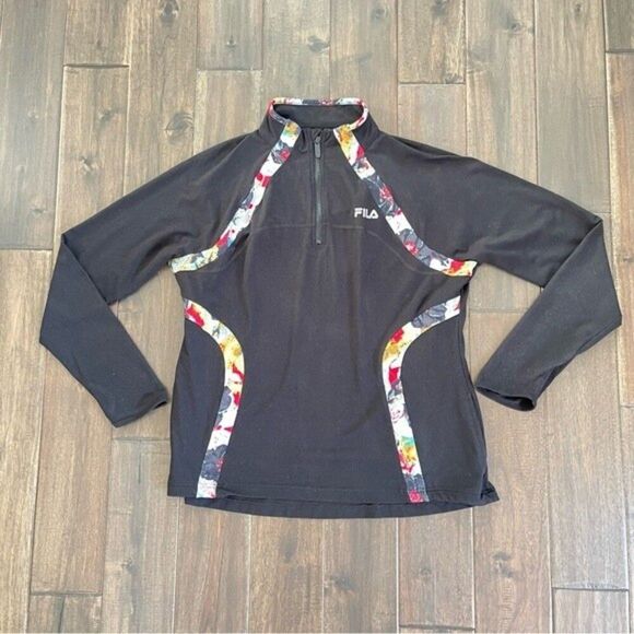 Fila Sport Black Colorful Printed 1/4 Zip Pullover XL - Picture 1 of 6